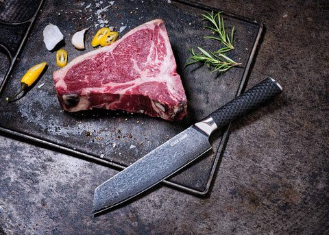 Black Pearls - "Wagyu” Damascus Chef's Knife & Bull Fork