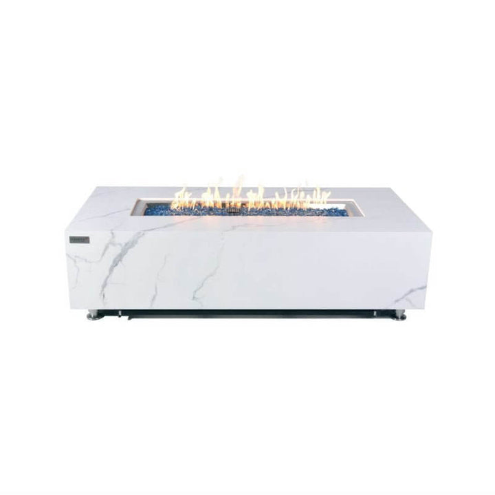 Carrara Porcelain Top Fire Table B featuring a sleek marble porcelain design and powerful flame.
