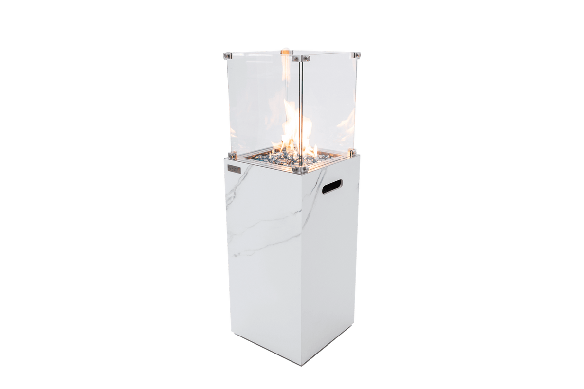 YUKON Marble Porcelain Dining Table - Bianco White B with stylish fire pit and elegant marble look.
